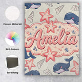 Personalised Name Cute Kawaii Whale Starfish Custom Bespoke  Contemporary Display Canvas Wall Art Print Decor Picture Ready to Hang