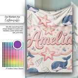Cute Kawaii Whale Starfish Seashell Ocean Animals Beige Background  Personalised Custom Name Super Soft Fleece Blanket Bed Sofa Throw