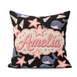 Custom Name Kawaii Whale Starfish Ocean Animals Black Background Square Filled Cushion Throw Pillow Sofa Bed Home Decor Zip Washable UK Made
