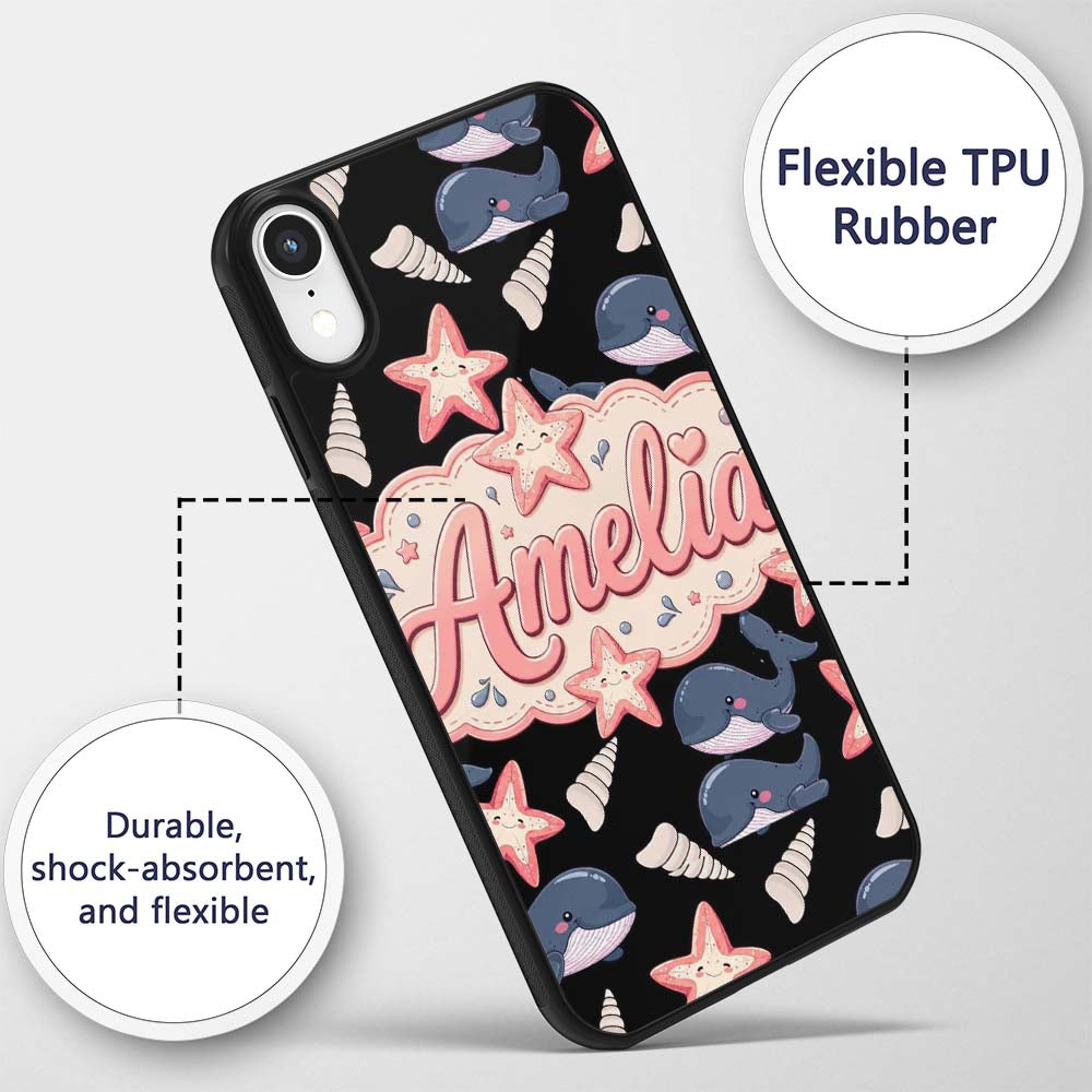 Cute Kawaii Whale Starfish Seashell Ocean Animals Custom Name Protective Phone Case Mobile Cover Durable Everyday Smartphone Shock Resistant