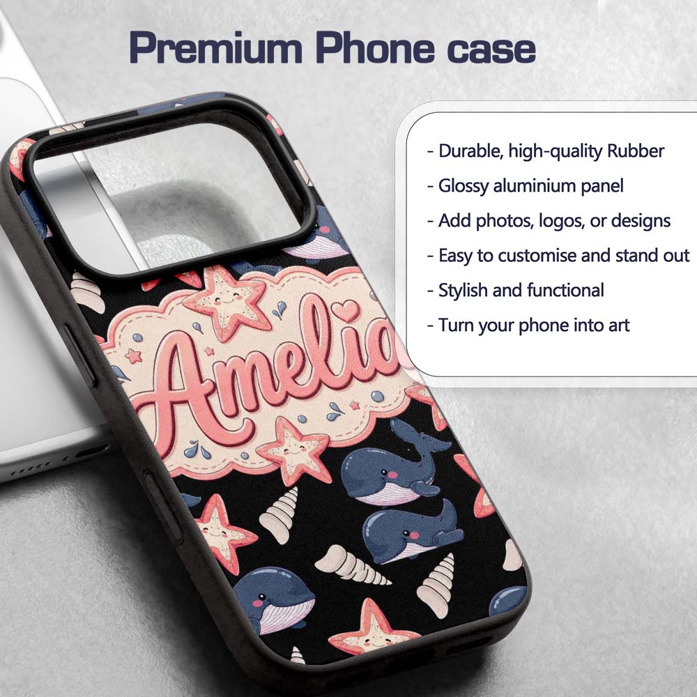Cute Kawaii Whale Starfish Seashell Ocean Animals Custom Name Protective Phone Case Mobile Cover Durable Everyday Smartphone Shock Resistant