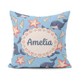 Custom Name Kawaii Whale Starfish Seashell Ocean Blue Background Square Filled Cushion Throw Pillow Sofa Bed Home Decor Zip Washable UK Made