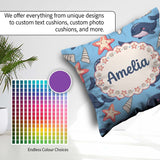 Custom Name Kawaii Whale Starfish Seashell Ocean Blue Background Square Filled Cushion Throw Pillow Sofa Bed Home Decor Zip Washable UK Made