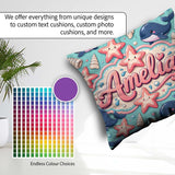 Custom Name Kawaii Whale Starfish Seashell Ocean Mint Background Square Filled Cushion Throw Pillow Sofa Bed Home Decor Zip Washable UK Made