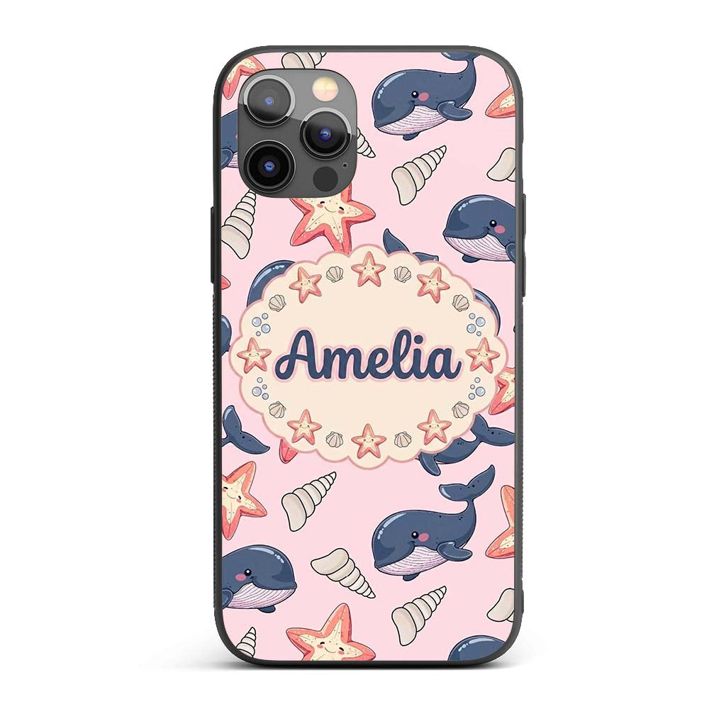 Cute Kawaii Whale Starfish Seashell Ocean Animals Custom Name Protective Phone Case Mobile Cover Durable Everyday Smartphone Shock Resistant