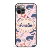 Cute Kawaii Whale Starfish Seashell Ocean Animals Custom Name Protective Phone Case Mobile Cover Durable Everyday Smartphone Shock Resistant