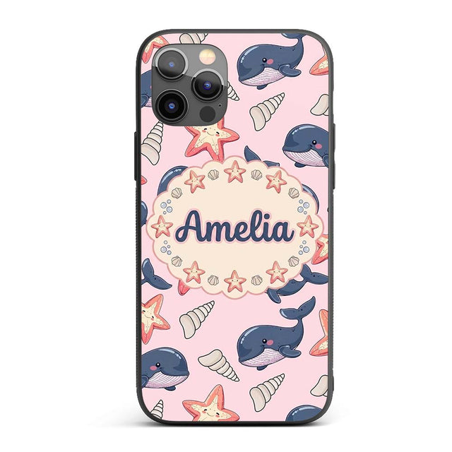Cute Kawaii Whale Starfish Seashell Ocean Animals Custom Name Protective Phone Case Mobile Cover Durable Everyday Smartphone Shock Resistant