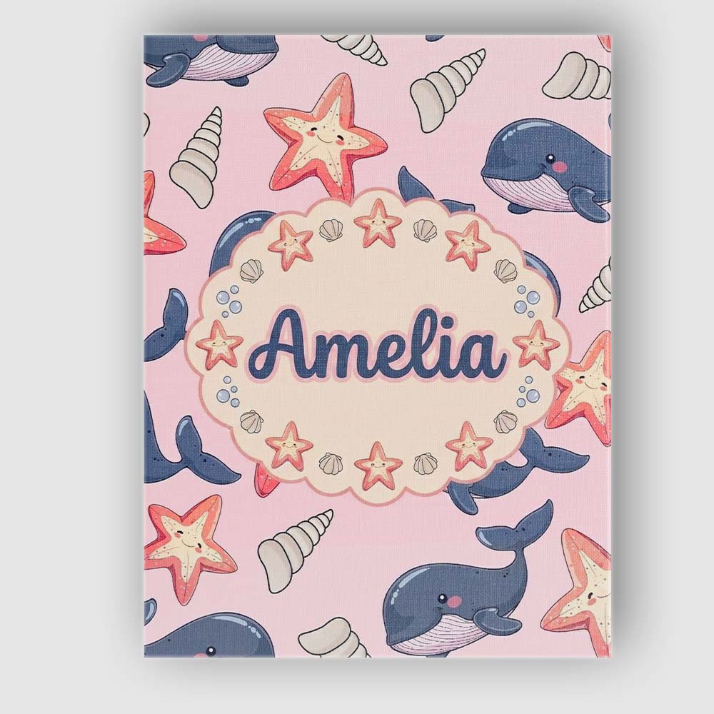 Personalised Name Cute Kawaii Whale Starfish Custom Bespoke  Contemporary Display Canvas Wall Art Print Decor Picture Ready to Hang