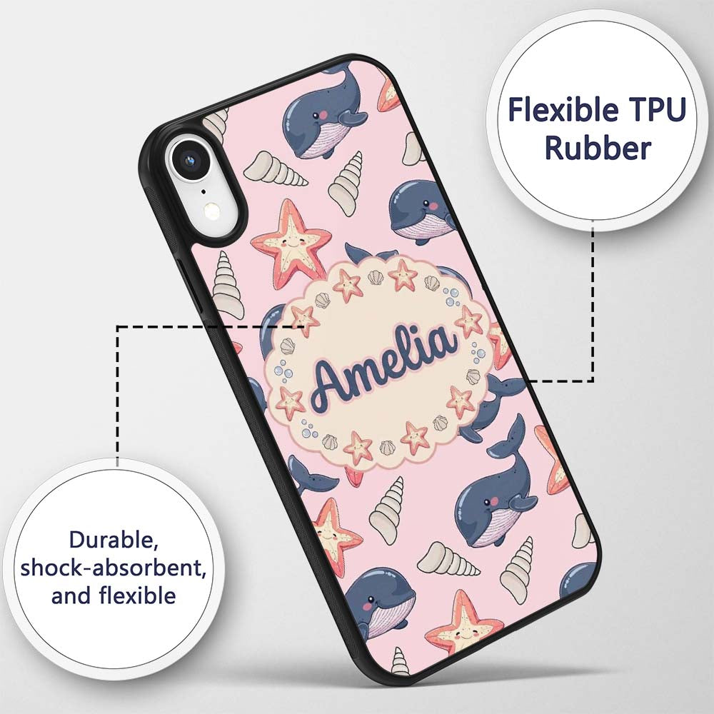 Cute Kawaii Whale Starfish Seashell Ocean Animals Custom Name Protective Phone Case Mobile Cover Durable Everyday Smartphone Shock Resistant