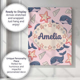 Personalised Name Cute Kawaii Whale Starfish Custom Bespoke  Contemporary Display Canvas Wall Art Print Decor Picture Ready to Hang