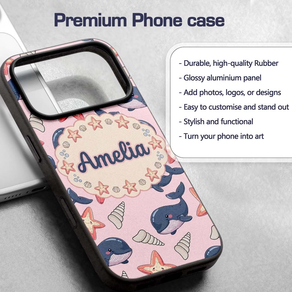Cute Kawaii Whale Starfish Seashell Ocean Animals Custom Name Protective Phone Case Mobile Cover Durable Everyday Smartphone Shock Resistant