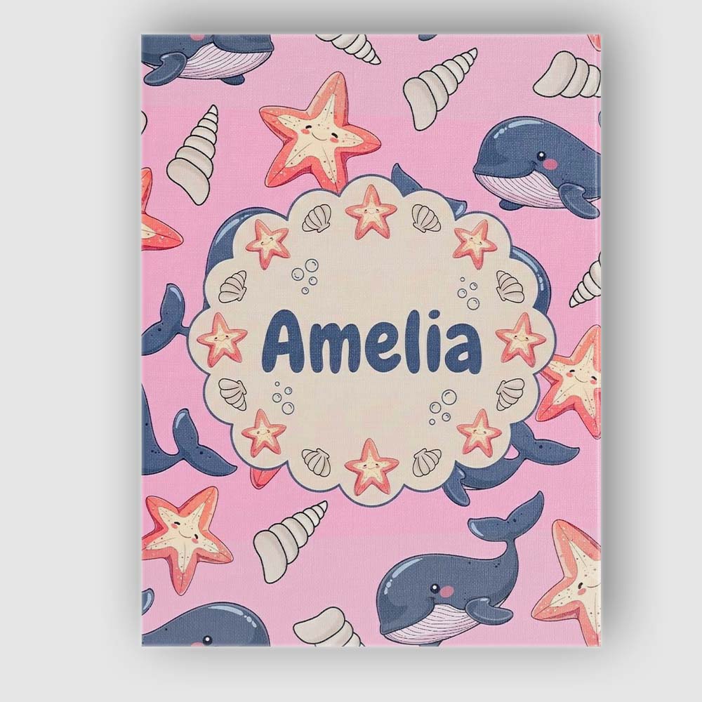 Personalised Name Cute Kawaii Whale Starfish Custom Bespoke  Contemporary Display Canvas Wall Art Print Decor Picture Ready to Hang