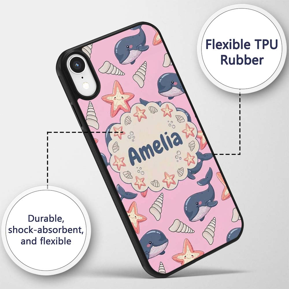 Cute Kawaii Whale Starfish Seashell Ocean Animals Custom Name Protective Phone Case Mobile Cover Durable Everyday Smartphone Shock Resistant