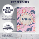 Personalised Name Cute Kawaii Whale Starfish Custom Bespoke  Contemporary Display Canvas Wall Art Print Decor Picture Ready to Hang