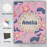 Personalised Name Cute Kawaii Whale Starfish Custom Bespoke  Contemporary Display Canvas Wall Art Print Decor Picture Ready to Hang