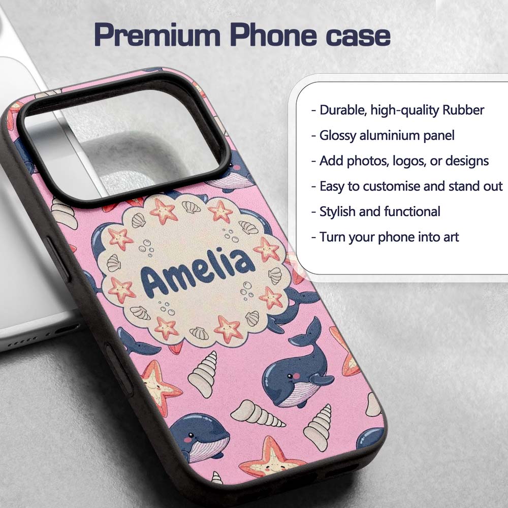 Cute Kawaii Whale Starfish Seashell Ocean Animals Custom Name Protective Phone Case Mobile Cover Durable Everyday Smartphone Shock Resistant