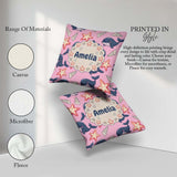 Custom Name Kawaii Whale Starfish Seashell Ocean Rose Background Square Filled Cushion Throw Pillow Sofa Bed Home Decor Zip Washable UK Made
