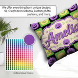Custom Name Halloween Pumpkin Faces Green Black Checker Seamless Square Filled Cushion Throw Pillow Sofa Bed Home Decor Zip Washable UK Made