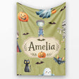 Cute Halloween Kids Characters Zombie Vampire Bats Pumpkin Olive  Personalised Custom Name Super Soft Fleece Blanket Bed Sofa Throw