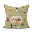 Custom Name Halloween Kids Characters Vampire Bats Pumpkin Olive Square Filled Cushion Throw Pillow Sofa Bed Home Decor Zip Washable UK Made