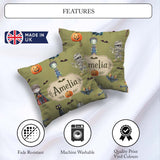 Custom Name Halloween Kids Characters Vampire Bats Pumpkin Olive Square Filled Cushion Throw Pillow Sofa Bed Home Decor Zip Washable UK Made
