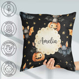 Custom Name Bats Sitting on Pumpkins with Stars Black Background Square Filled Cushion Throw Pillow Sofa Bed Home Decor Zip Washable UK Made