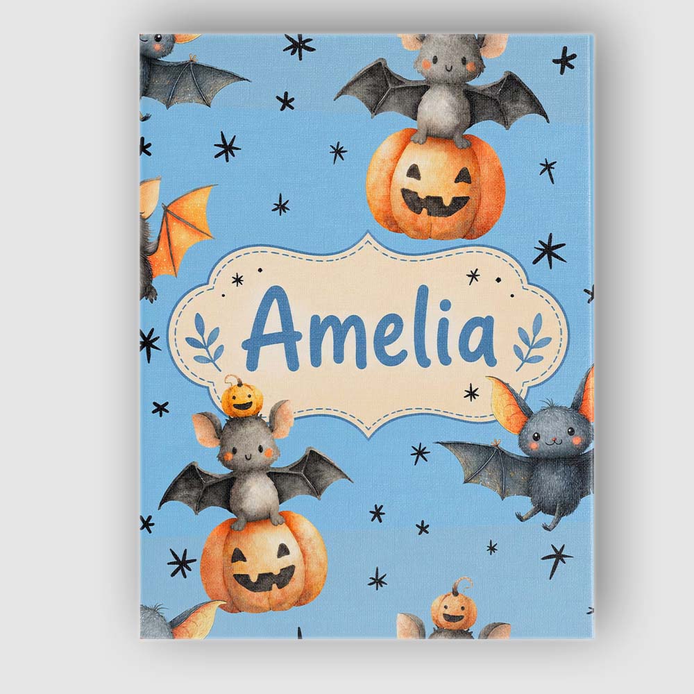Personalised Name Cute Halloween Bats Custom Modern Room Accent Creative Decorator Style Canvas Wall Art Print Decor Picture Ready to Hang