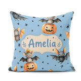 Custom Name Halloween Bats Sitting on with Stars Blue Background Square Filled Cushion Throw Pillow Sofa Bed Home Decor Zip Washable UK Made