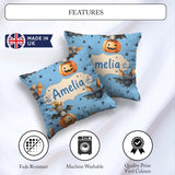 Custom Name Halloween Bats Sitting on with Stars Blue Background Square Filled Cushion Throw Pillow Sofa Bed Home Decor Zip Washable UK Made