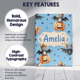 Personalised Name Cute Halloween Bats Custom Modern Room Accent Creative Decorator Style Canvas Wall Art Print Decor Picture Ready to Hang