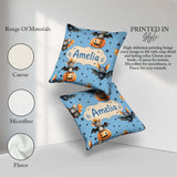 Custom Name Halloween Bats Sitting on with Stars Blue Background Square Filled Cushion Throw Pillow Sofa Bed Home Decor Zip Washable UK Made