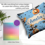 Custom Name Halloween Bats Sitting on with Stars Blue Background Square Filled Cushion Throw Pillow Sofa Bed Home Decor Zip Washable UK Made