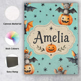 Personalised Name Cute Halloween Bats Custom Modern Room Accent Creative Decorator Style Canvas Wall Art Print Decor Picture Ready to Hang