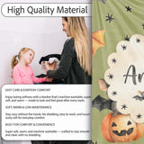 Cute Halloween Bats Sitting on Pumpkins with Stars Olive Background  Personalised Custom Name Super Soft Fleece Blanket Bed Sofa Throw