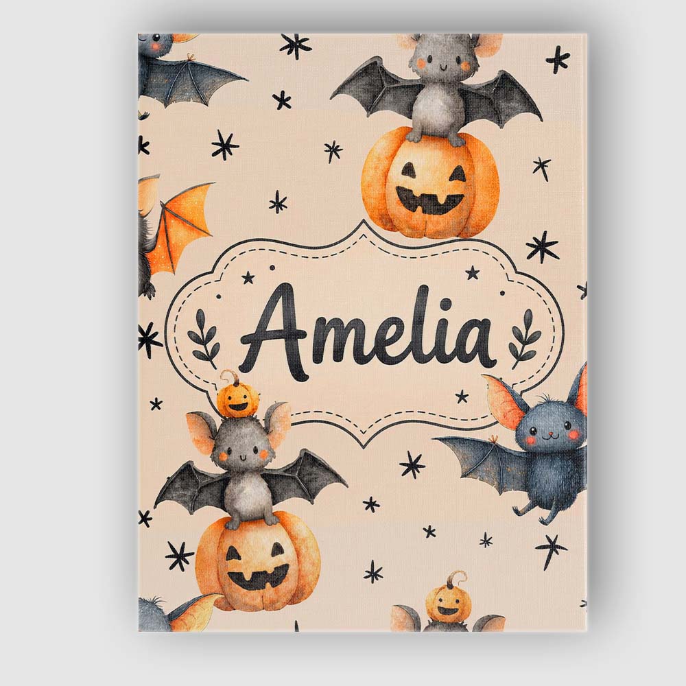 Personalised Name Cute Halloween Bats Custom Modern Room Accent Creative Decorator Style Canvas Wall Art Print Decor Picture Ready to Hang