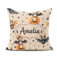 Custom Name Bats Sitting on Pumpkins with Stars Beige Background Square Filled Cushion Throw Pillow Sofa Bed Home Decor Zip Washable UK Made