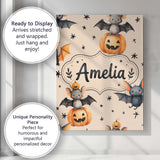 Personalised Name Cute Halloween Bats Custom Modern Room Accent Creative Decorator Style Canvas Wall Art Print Decor Picture Ready to Hang
