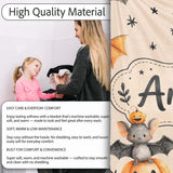 Cute Halloween Bats Sitting on Pumpkins with Stars Beige Background  Personalised Custom Name Super Soft Fleece Blanket Bed Sofa Throw