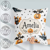 Custom Name Halloween Bats Sitting on with Stars Grey Background Square Filled Cushion Throw Pillow Sofa Bed Home Decor Zip Washable UK Made