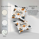 Custom Name Halloween Bats Sitting on with Stars Grey Background Square Filled Cushion Throw Pillow Sofa Bed Home Decor Zip Washable UK Made