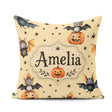 Custom Name Halloween Bats Sitting on Pumpkins with Stars Yellow Square Filled Cushion Throw Pillow Sofa Bed Home Decor Zip Washable UK Made