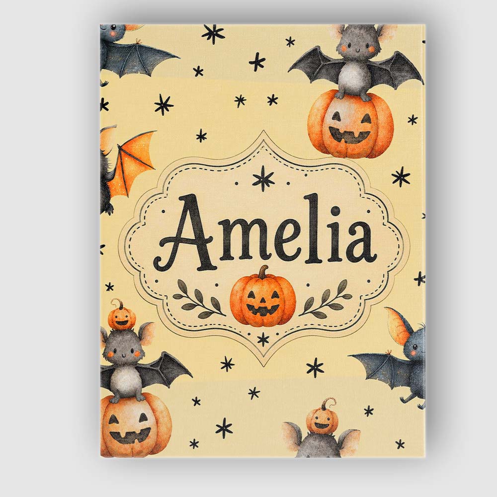 Personalised Name Cute Halloween Bats Custom Modern Room Accent Creative Decorator Style Canvas Wall Art Print Decor Picture Ready to Hang