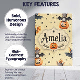 Personalised Name Cute Halloween Bats Custom Modern Room Accent Creative Decorator Style Canvas Wall Art Print Decor Picture Ready to Hang