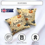 Custom Name Halloween Bats Sitting on Pumpkins with Stars Yellow Square Filled Cushion Throw Pillow Sofa Bed Home Decor Zip Washable UK Made