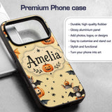 Cute Halloween Bats Sitting on Pumpkins with Custom Name Protective Phone Case Mobile Cover Durable Everyday Smartphone Shock Resistant