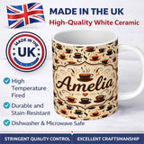 Personalized Custom Name Stylized Coffee Cups with Swirling Steam Seamless Pattern Lovely 11oz Ceramic Coffee Tea Mug White Large Handle
