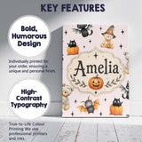 Personalised Name Cute Halloween Teddy Custom  Modern Room Accent Elegant Feature Canvas Wall Art Print Decor Picture Ready to Hang
