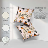 Custom Name Cute Teddy Bears Mummy Witch Cat Pumpkin Stars Pink Square Filled Cushion Throw Pillow Sofa Bed Home Decor Zip Washable UK Made