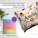 Custom Name Cute Teddy Bears Mummy Witch Cat Pumpkin Stars Pink Square Filled Cushion Throw Pillow Sofa Bed Home Decor Zip Washable UK Made