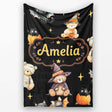 Cute Halloween Teddy Bears Mummy Witch Cat Pumpkin Stars Black  Personalised Custom Name Super Soft Fleece Blanket Bed Sofa Throw